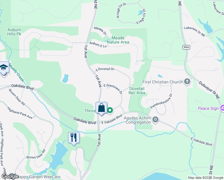 map of restaurants, bars, coffee shops, grocery stores, and more near 2284 E Grantview Dr in Coralville