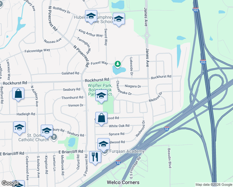 map of restaurants, bars, coffee shops, grocery stores, and more near 235 Capitol Drive in Bolingbrook