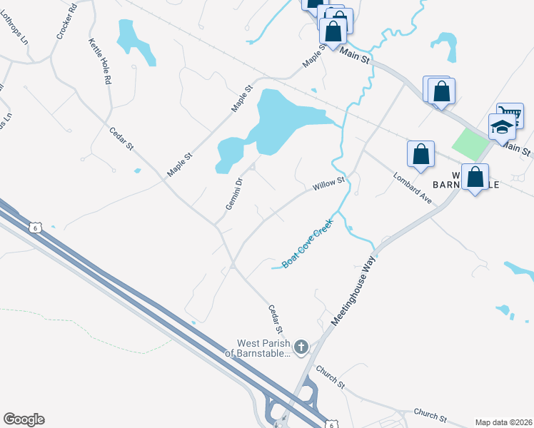 map of restaurants, bars, coffee shops, grocery stores, and more near 325 Willow Street in Barnstable