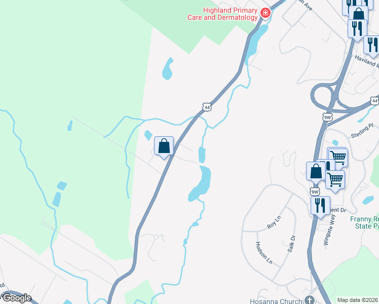 map of restaurants, bars, coffee shops, grocery stores, and more near 236 Vineyard Avenue in Highland