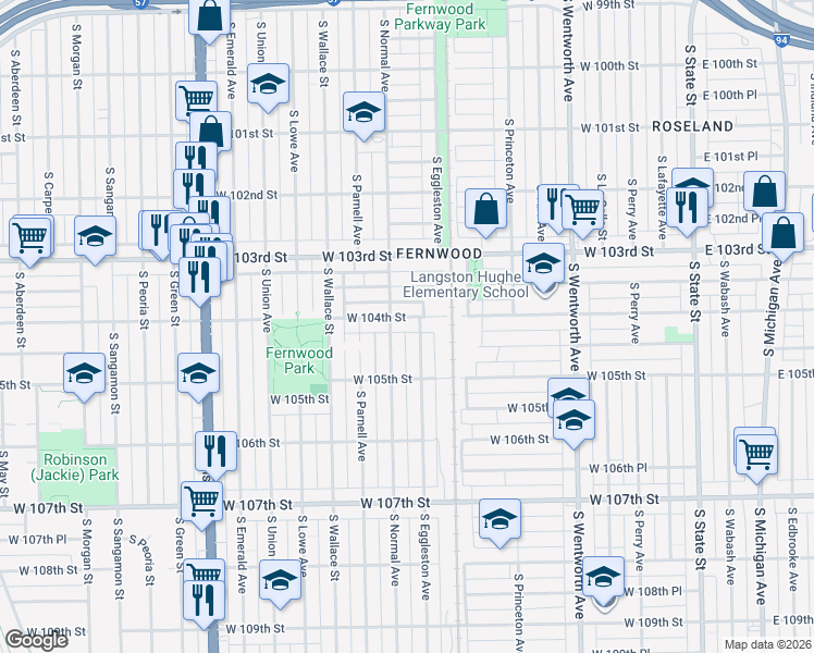map of restaurants, bars, coffee shops, grocery stores, and more near 10420 South Eggleston Avenue in Chicago
