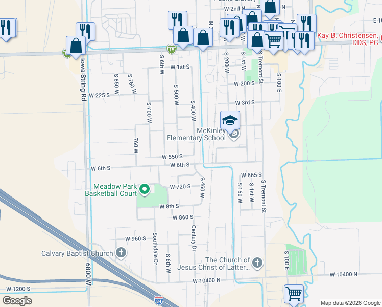map of restaurants, bars, coffee shops, grocery stores, and more near 410 West 550 South in Tremonton
