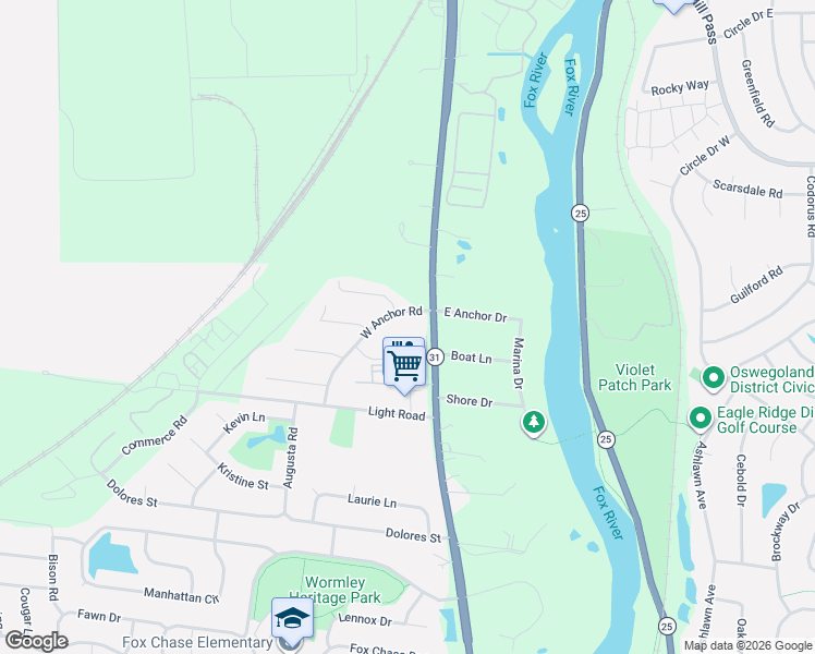 map of restaurants, bars, coffee shops, grocery stores, and more near 108 Harbor Drive in Oswego