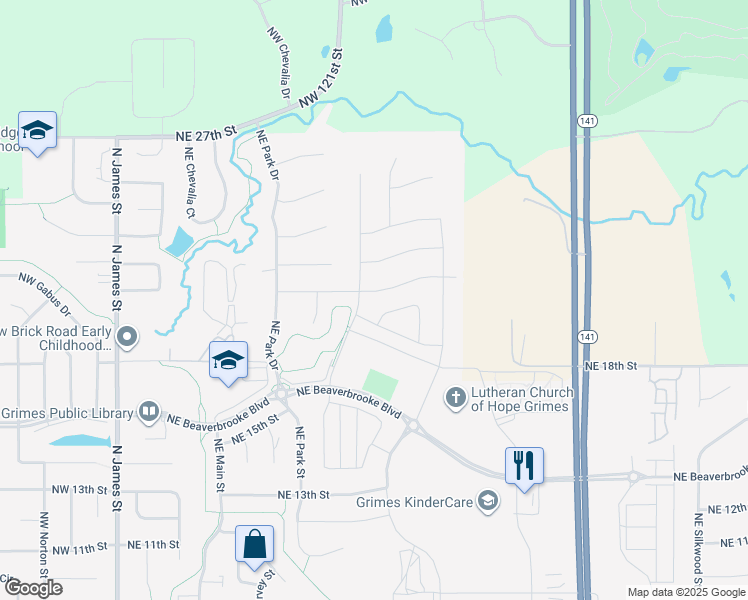map of restaurants, bars, coffee shops, grocery stores, and more near 1006 Northeast 21st Street in Grimes