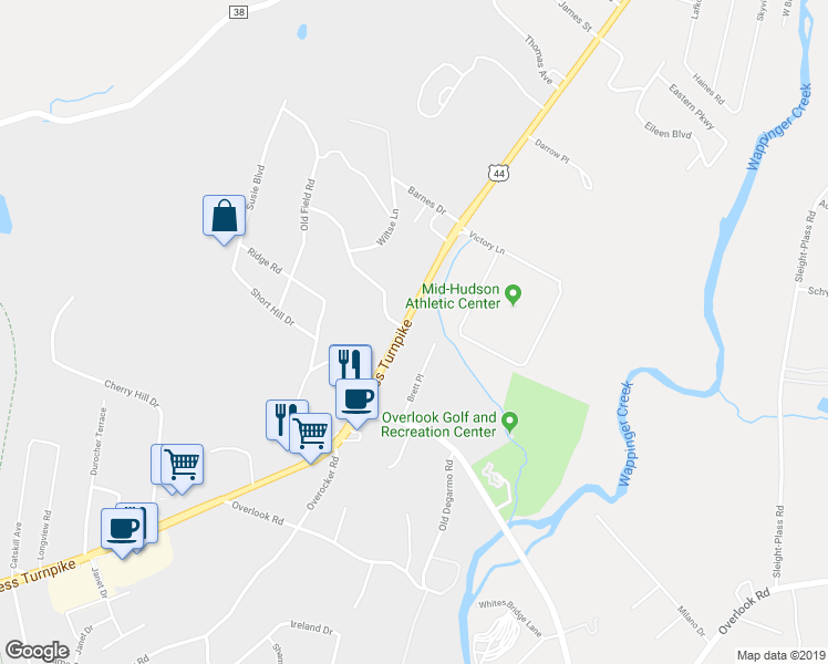 map of restaurants, bars, coffee shops, grocery stores, and more near 866 Dutchess Turnpike in Poughkeepsie