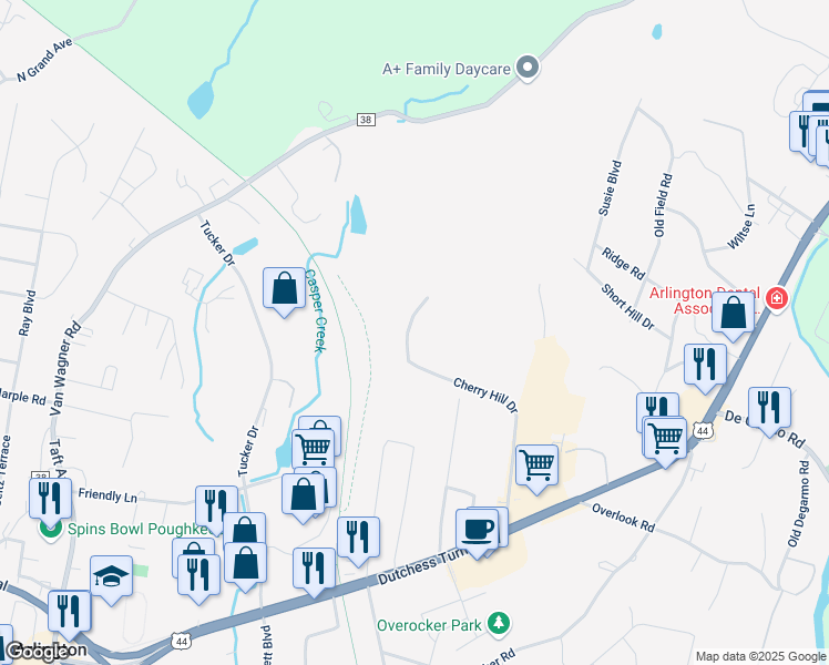 map of restaurants, bars, coffee shops, grocery stores, and more near 2406 Cherry Hill Drive in Arlington