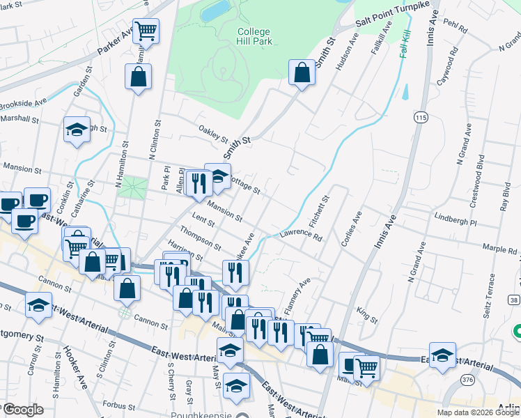 map of restaurants, bars, coffee shops, grocery stores, and more near in Poughkeepsie