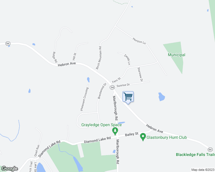 map of restaurants, bars, coffee shops, grocery stores, and more near 10 Brentwood Drive in Glastonbury