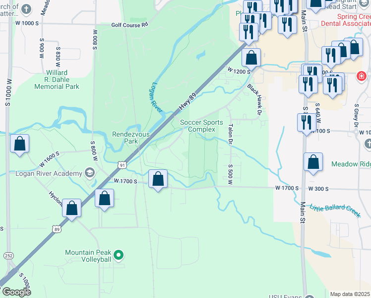 map of restaurants, bars, coffee shops, grocery stores, and more near 1322 Country Manor Drive in Logan