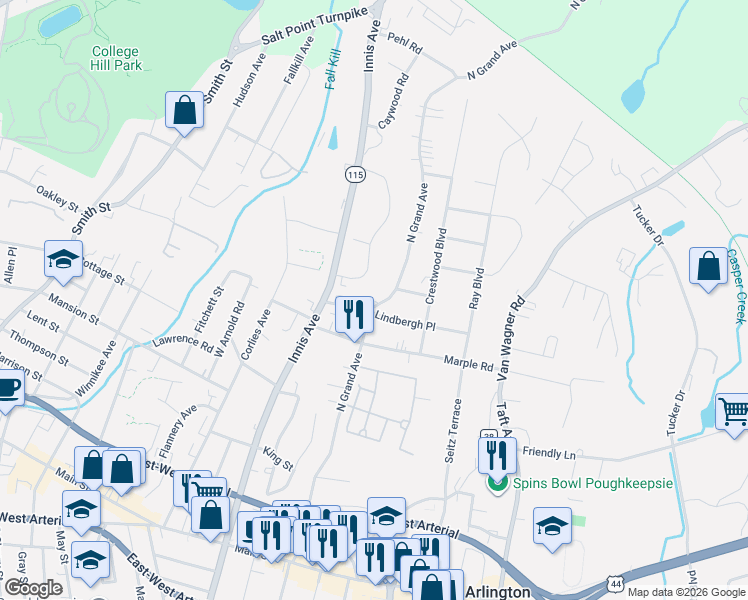 map of restaurants, bars, coffee shops, grocery stores, and more near 30 Jackman Drive in Poughkeepsie