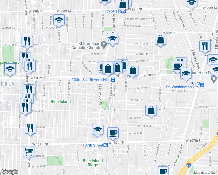 map of restaurants, bars, coffee shops, grocery stores, and more near in Chicago