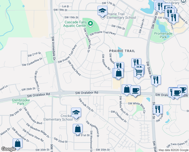 map of restaurants, bars, coffee shops, grocery stores, and more near 2407 Southwest 23rd Street in Ankeny