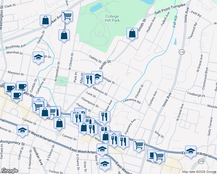 map of restaurants, bars, coffee shops, grocery stores, and more near 8 Morgan Avenue in Poughkeepsie
