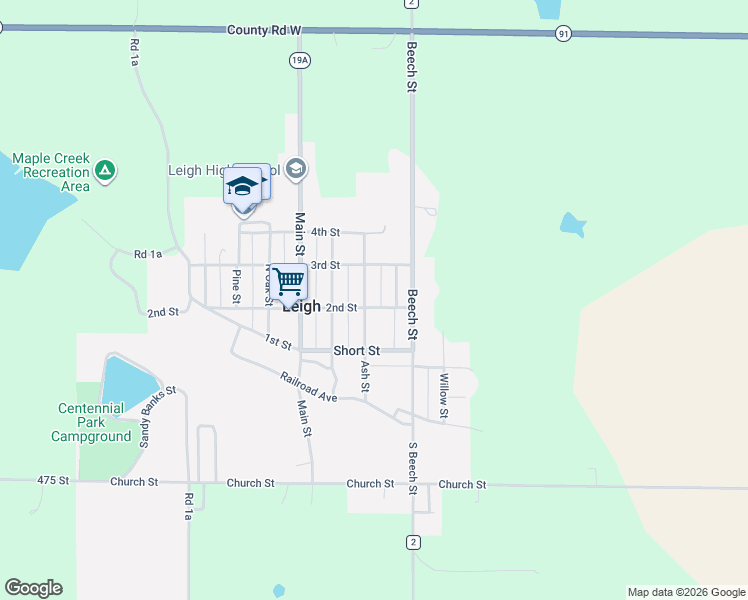 map of restaurants, bars, coffee shops, grocery stores, and more near 216 Ash Street in Leigh