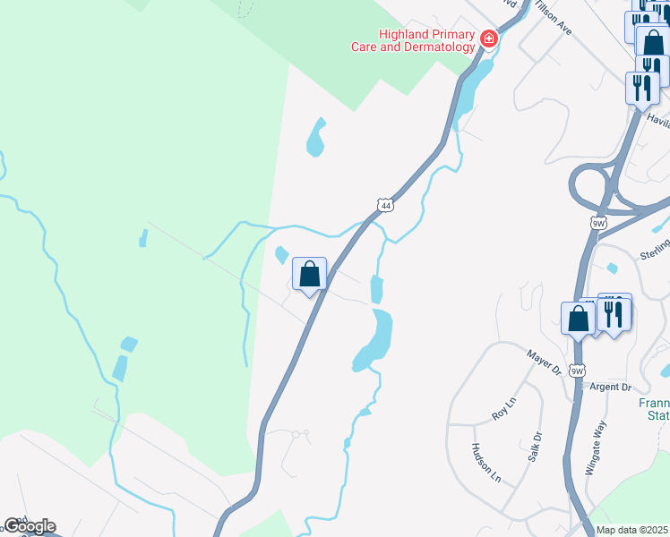 map of restaurants, bars, coffee shops, grocery stores, and more near 233 Vineyard Avenue in Highland