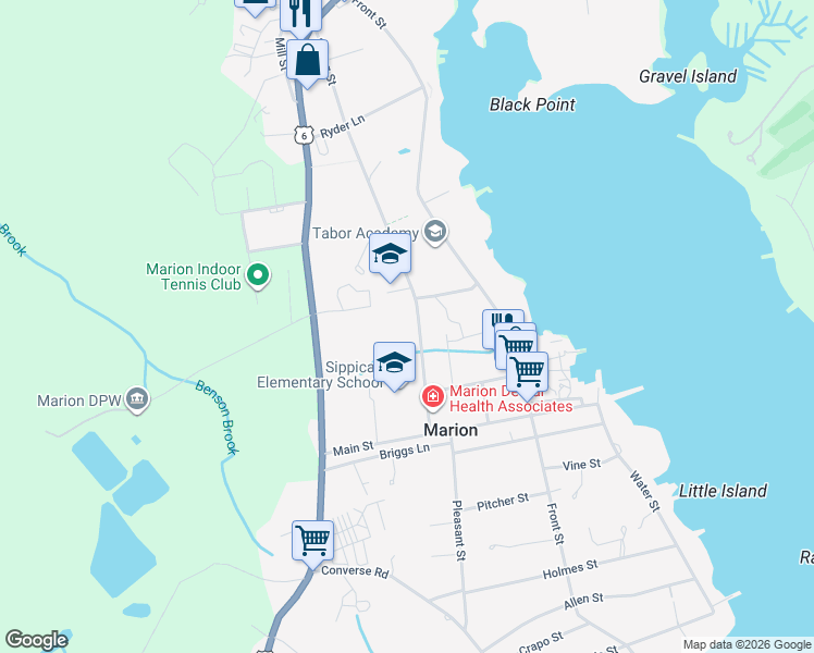 map of restaurants, bars, coffee shops, grocery stores, and more near 45 Spring Street in Marion