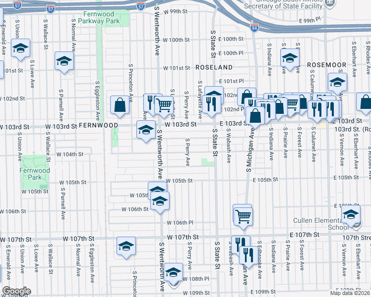 map of restaurants, bars, coffee shops, grocery stores, and more near 53 West 103rd Place in Chicago