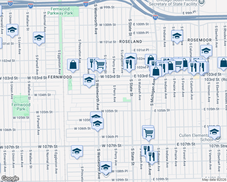 map of restaurants, bars, coffee shops, grocery stores, and more near 53 West 103rd Place in Chicago