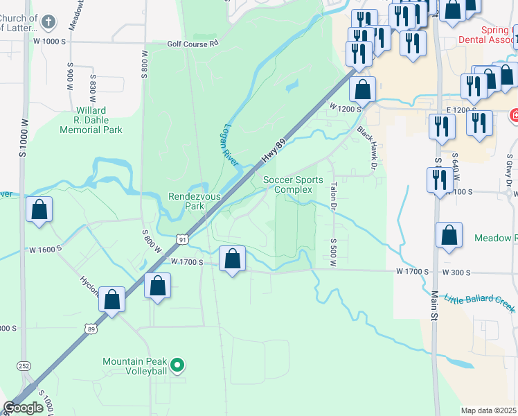map of restaurants, bars, coffee shops, grocery stores, and more near 1343 Country Manor Drive in Logan