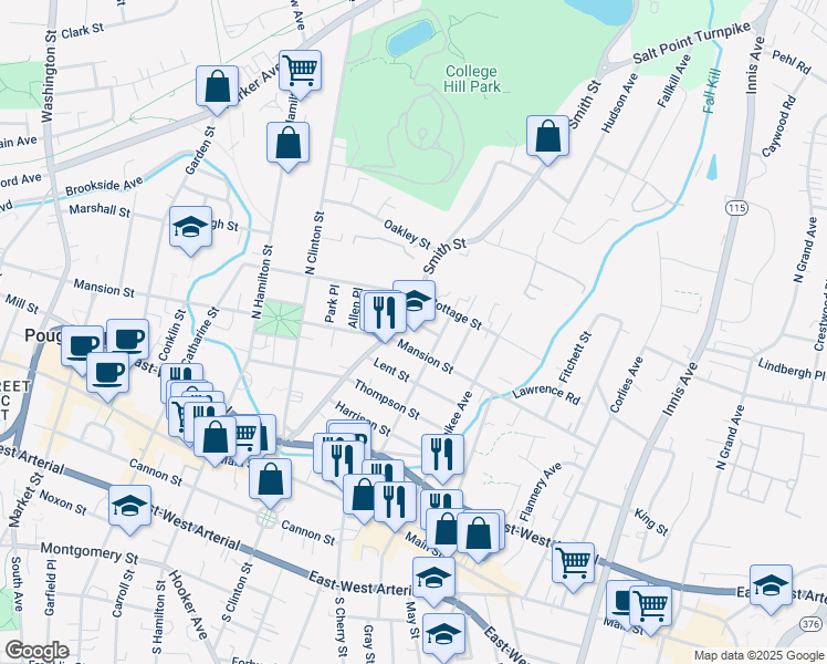 map of restaurants, bars, coffee shops, grocery stores, and more near 4 Dutcher Place in Poughkeepsie