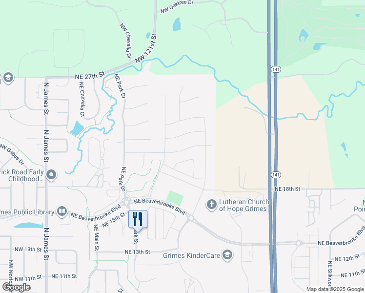 map of restaurants, bars, coffee shops, grocery stores, and more near 1105 Northeast 21st Street in Grimes