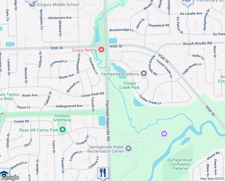 map of restaurants, bars, coffee shops, grocery stores, and more near 965 Winner's Cup Court in Naperville