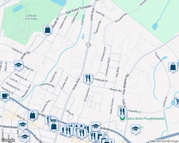 map of restaurants, bars, coffee shops, grocery stores, and more near 30 Jackman Drive in Poughkeepsie