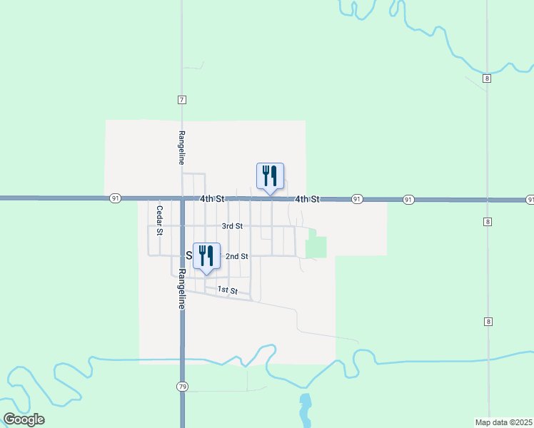 map of restaurants, bars, coffee shops, grocery stores, and more near 307 Oak Street in Snyder