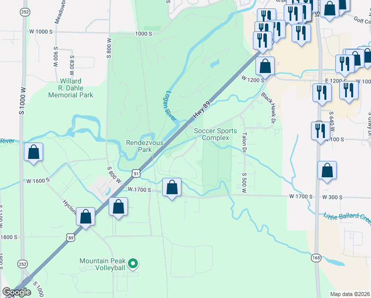 map of restaurants, bars, coffee shops, grocery stores, and more near 1353 Country Manor Drive in Logan