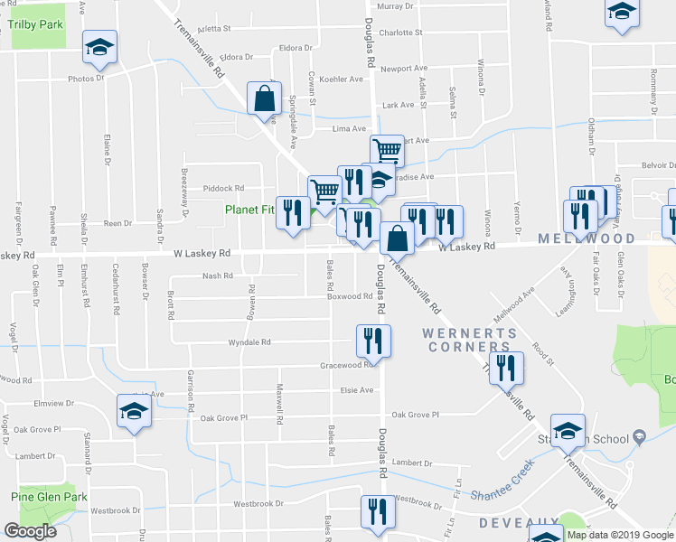 map of restaurants, bars, coffee shops, grocery stores, and more near 4932 Bales Road in Toledo