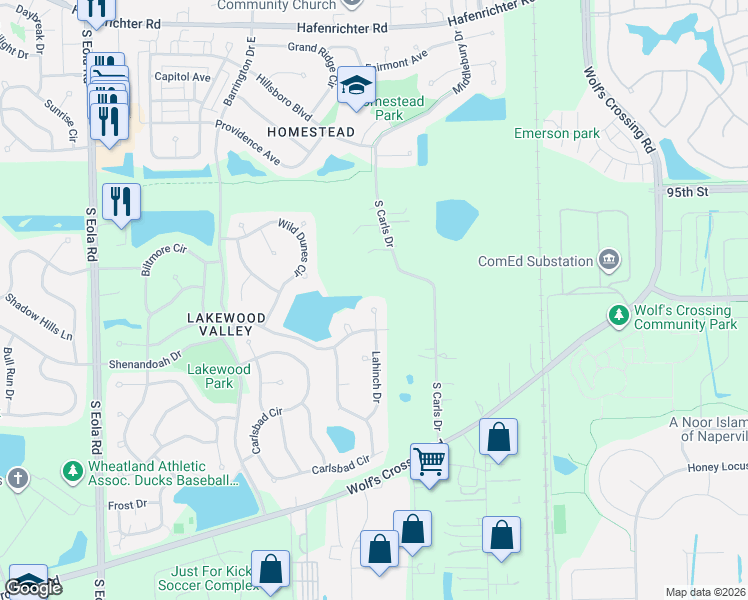 map of restaurants, bars, coffee shops, grocery stores, and more near 2580 Shenandoah Court in Aurora