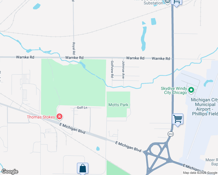 map of restaurants, bars, coffee shops, grocery stores, and more near 315 Golfview Road in Michigan City