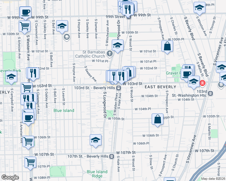 map of restaurants, bars, coffee shops, grocery stores, and more near in Chicago