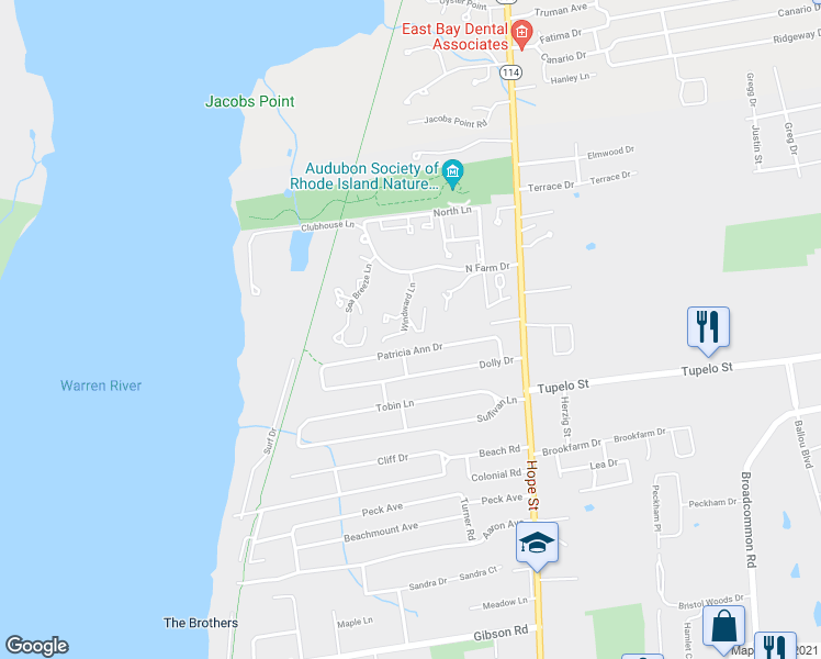 map of restaurants, bars, coffee shops, grocery stores, and more near 133 Windward Lane in Bristol