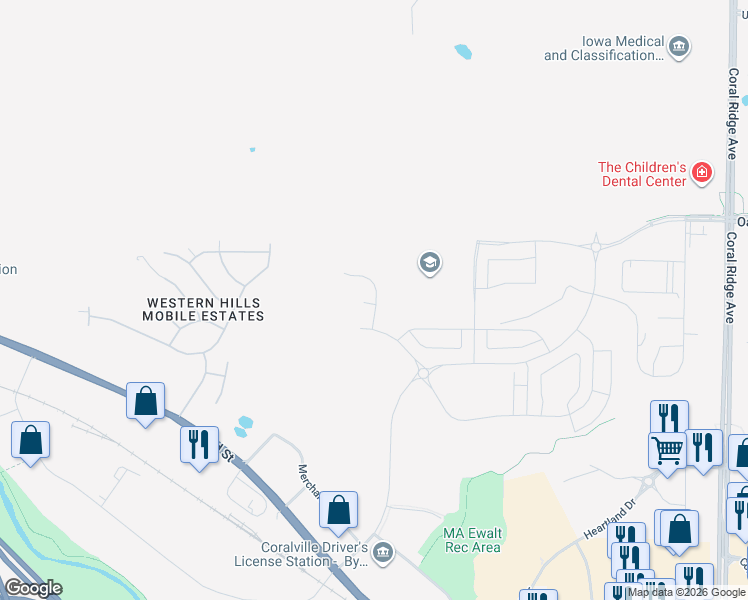 map of restaurants, bars, coffee shops, grocery stores, and more near Jones Boulevard in Coralville