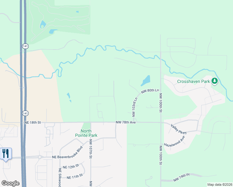 map of restaurants, bars, coffee shops, grocery stores, and more near 8005 Northwest 104th Court in Johnston