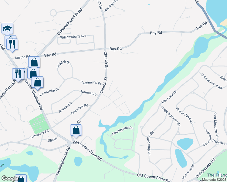 map of restaurants, bars, coffee shops, grocery stores, and more near 12 Deer Meadow Road in Harwich