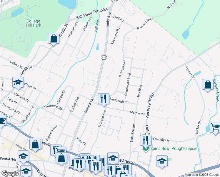 map of restaurants, bars, coffee shops, grocery stores, and more near 30 Jackman Drive in Poughkeepsie