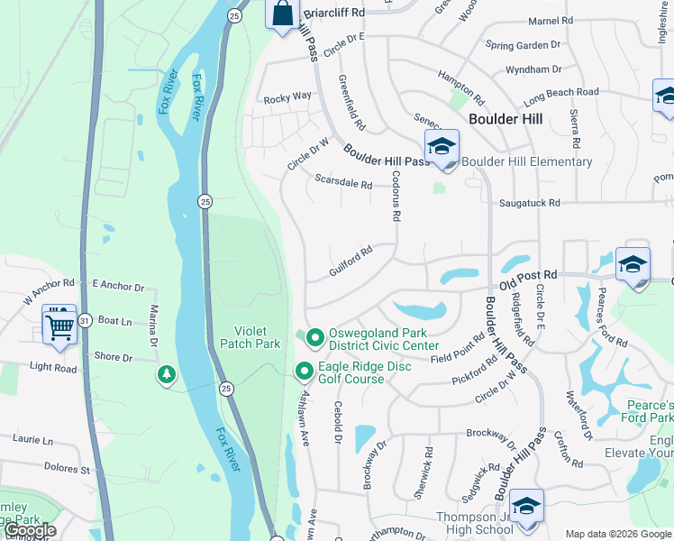 map of restaurants, bars, coffee shops, grocery stores, and more near 26 Guilford Road in Montgomery