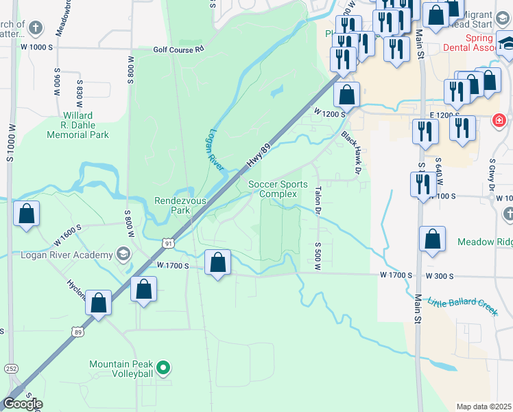 map of restaurants, bars, coffee shops, grocery stores, and more near 1322 Country Manor Drive in Logan