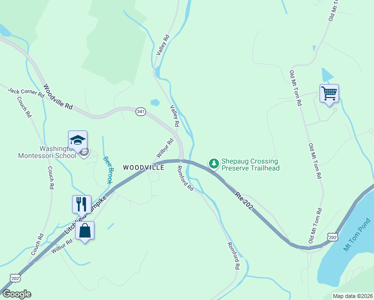 map of restaurants, bars, coffee shops, grocery stores, and more near 10 Warren Road in Woodville