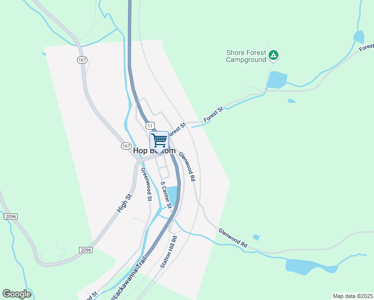 map of restaurants, bars, coffee shops, grocery stores, and more near Glenwood Road in Hop Bottom