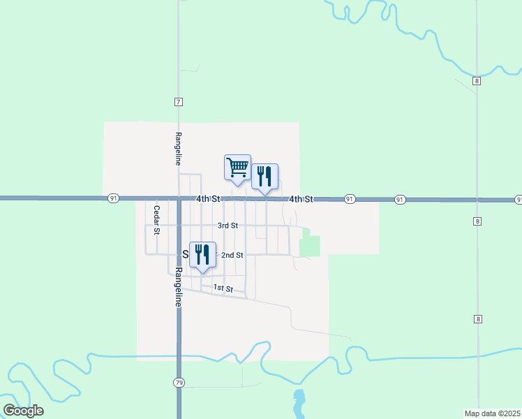 map of restaurants, bars, coffee shops, grocery stores, and more near 307 Oak Street in Snyder