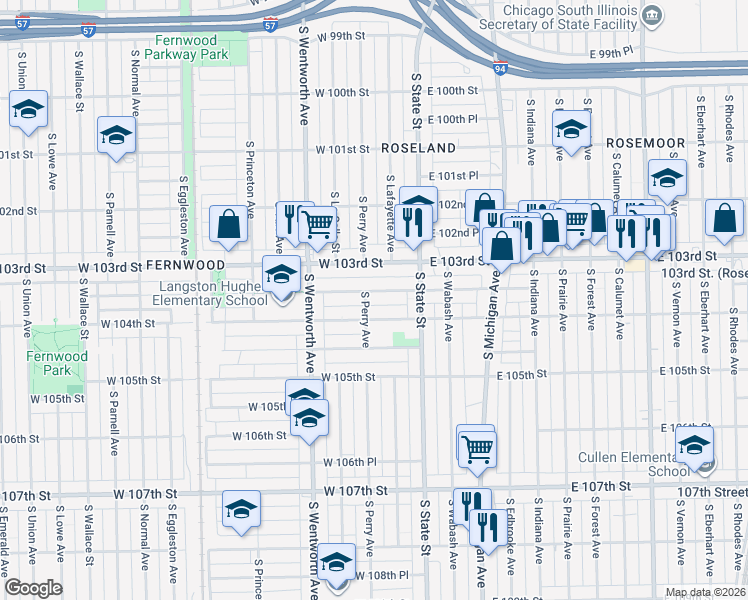 map of restaurants, bars, coffee shops, grocery stores, and more near 53 West 103rd Place in Chicago