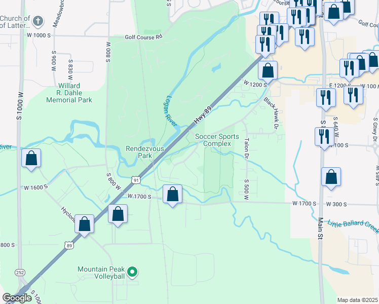map of restaurants, bars, coffee shops, grocery stores, and more near 1343 Country Manor Dr in Logan
