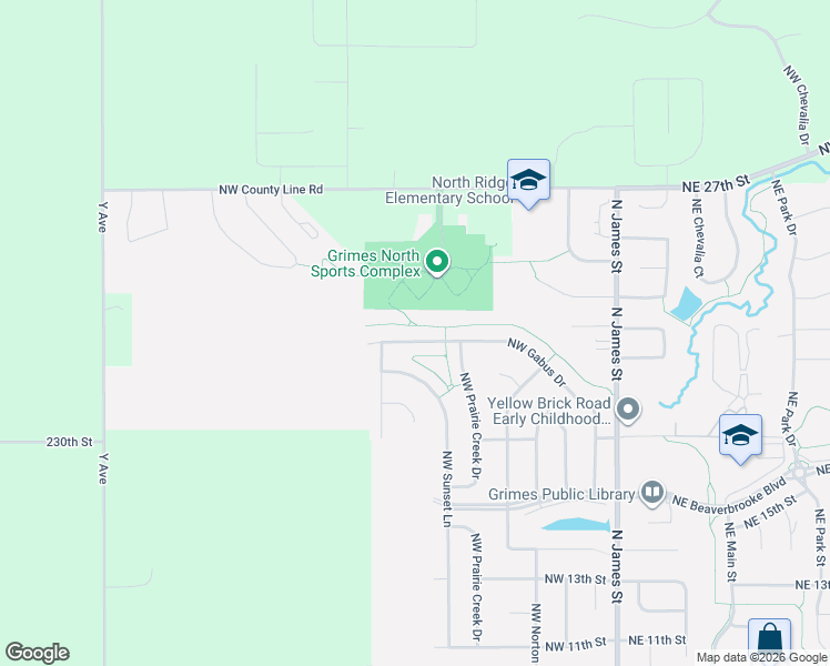 map of restaurants, bars, coffee shops, grocery stores, and more near 2321 Northwest Gabus Drive in Grimes