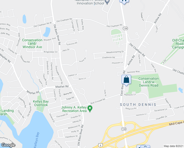 map of restaurants, bars, coffee shops, grocery stores, and more near 63 Barry Lane in Dennis