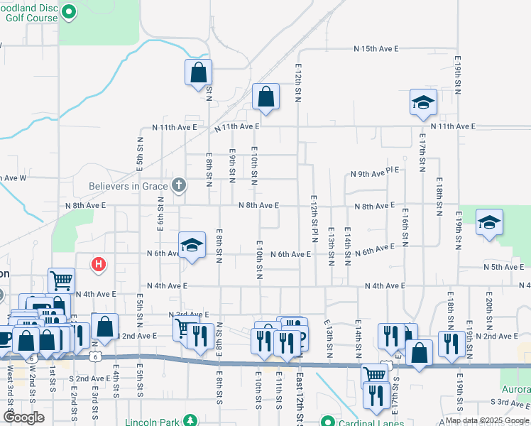 map of restaurants, bars, coffee shops, grocery stores, and more near 730 E 10th St N in Newton