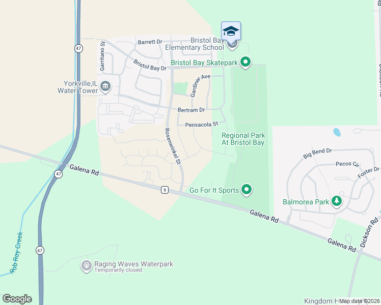 map of restaurants, bars, coffee shops, grocery stores, and more near 4437 Pleasant Court in Yorkville