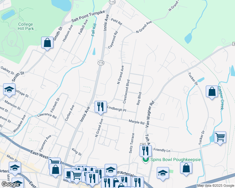 map of restaurants, bars, coffee shops, grocery stores, and more near 126 North Grand Avenue in Arlington